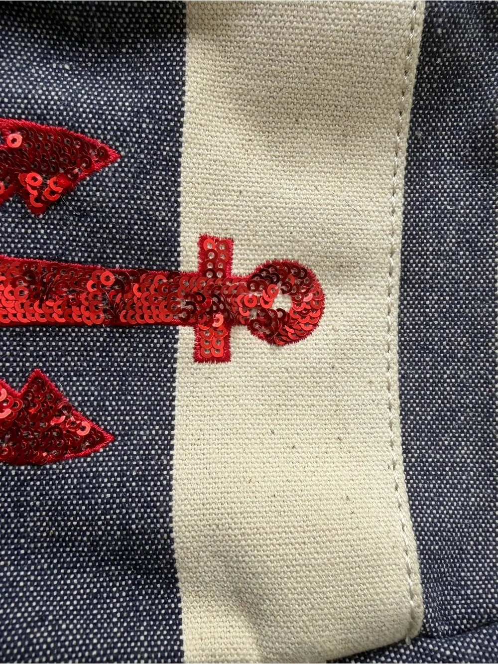 Tommy Hilfiger Striped Mini Backpack with Red Sequin Anchor